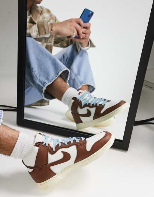 Nike Dunk High Retro Premium Sneakers In Pecan And Sail White Asos