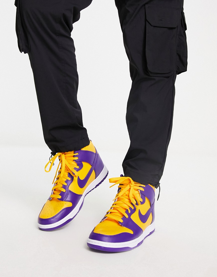 Nike Dunk High Retro sneakers in purple and yellow