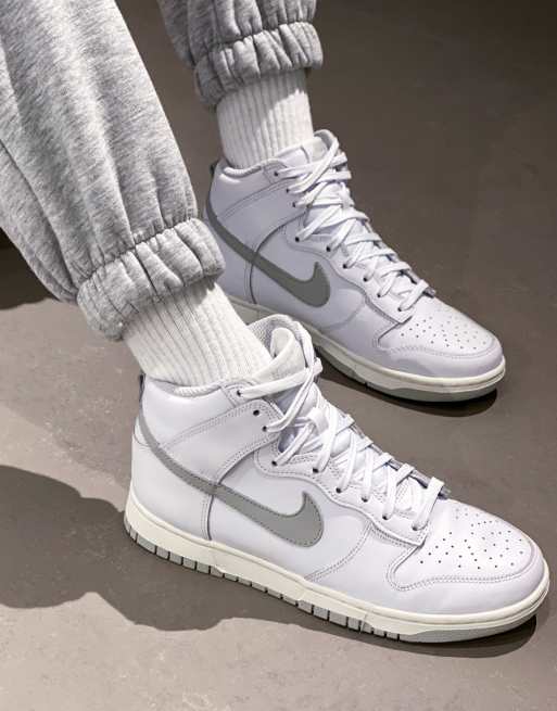 Nike Dunk High Retro Sneakers In White Gray Asos