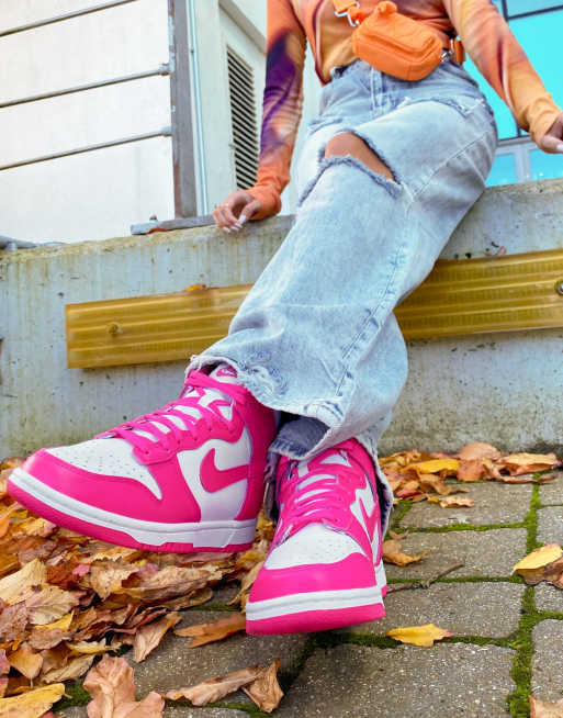 nike dunk high pink and white