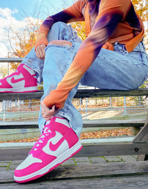 Nike Dunk High Retro sneakers in white pink prime ASOS