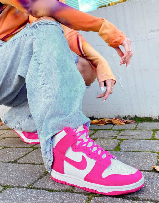 Nike Dunk High Retro sneakers in white/pink prime