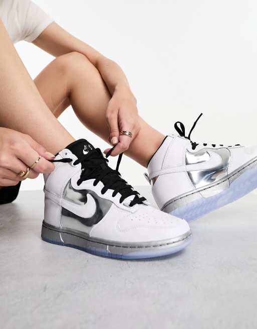 Nike Dunk High SE sneakers in white and silver