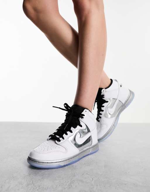 Nike Dunk High SE Chrome Women's Shoes, White/Silver, Size: 9