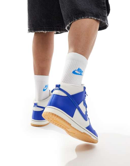 Nike Dunk High SE trainers in white and blue ASOS