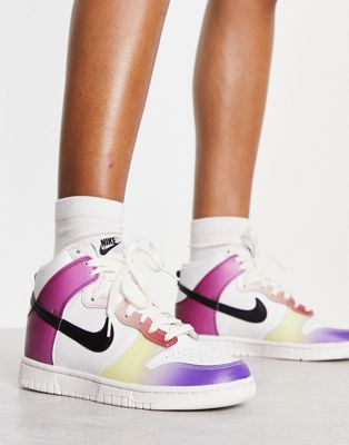 Nike Dunk High top trainers in white and multi - ASOS Price Checker