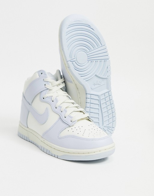 Nike Dunk High trainers in off white and baby blue