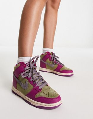Nike Dunk High trainers in purple and pilgrim khaki