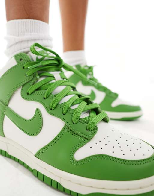 Nike Dunk high trainers in white and chlorophyll green ASOS