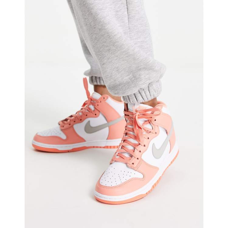 Nike Dunk High trainers in white and crimson bliss pink ASOS