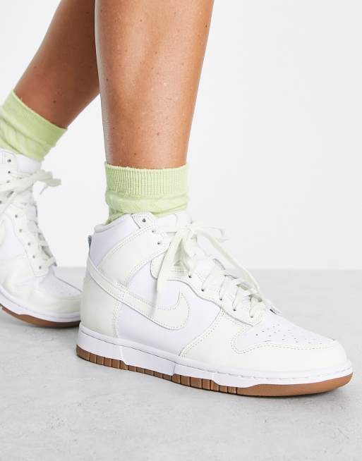 Nike Dunk High trainers in white and sail cream ASOS