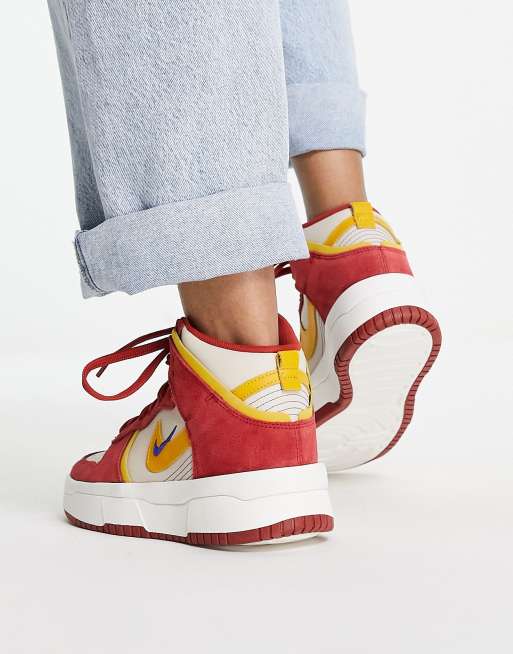 Nike Dunk High Up sneakers in white, red and yellow