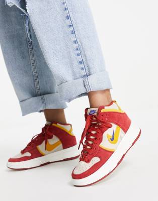 nike dunk high up trainers in sanddrift and cinnabar red