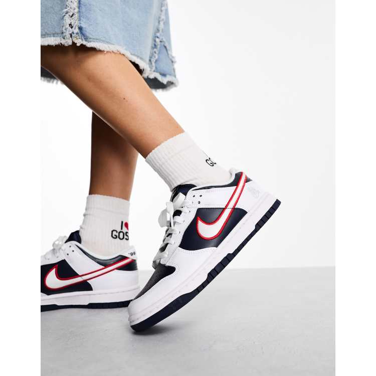 Nike Dunk Low Premium sneakers in white, red & navy | ASOS