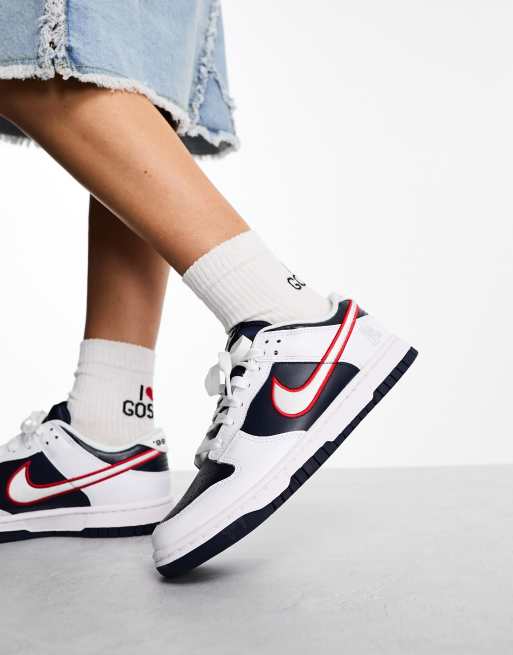 Nike Dunk Low Premium sneakers in white, red & navy | ASOS