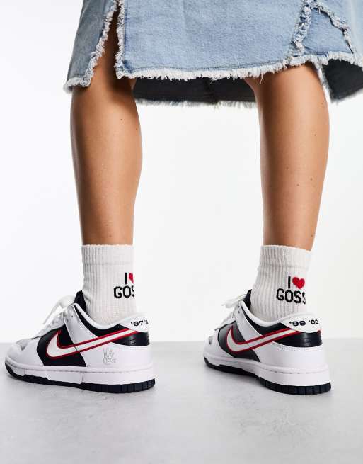 Nike Dunk Low Premium sneakers in white, red & navy | ASOS