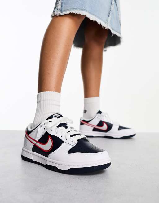 repræsentant type Tale Nike Dunk Low Premium sneakers in white, red & navy | ASOS