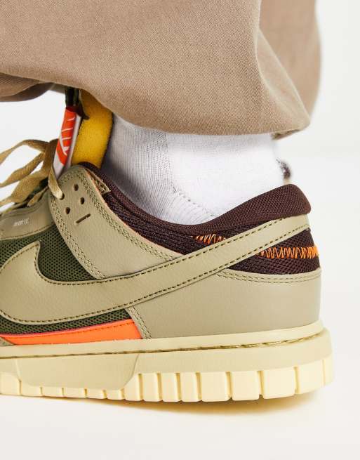 Nike Dunk Low remastered trainers in olive and orange