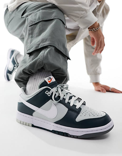 Nike Dunk Low Retro sneakers in gray and deep green | ASOS