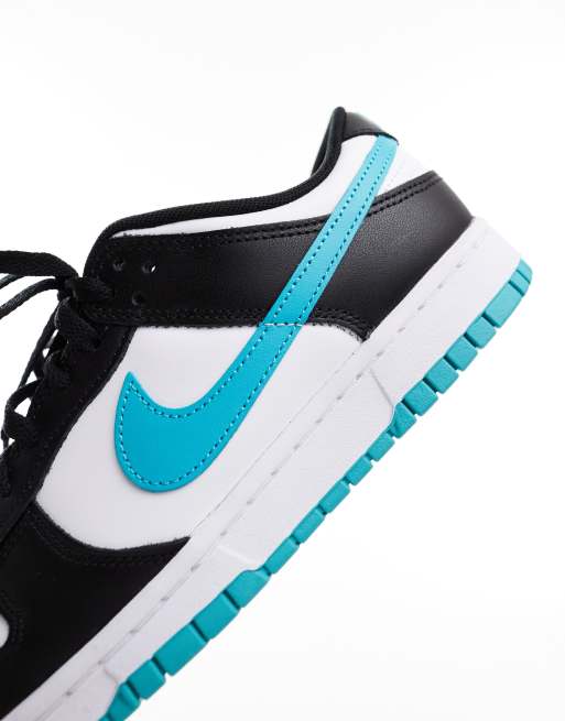 Nike Dunk Low Retro sneakers in white, black and blue | ASOS display picture 3
