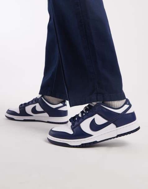 Nike Dunk Low Retro unisex trainers in navy and white - view 1