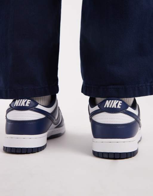 Nike Dunk Low Retro unisex trainers in navy and white, 3 of 5