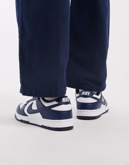 Nike Dunk Low Retro unisex trainers in navy and white, 4 of 5