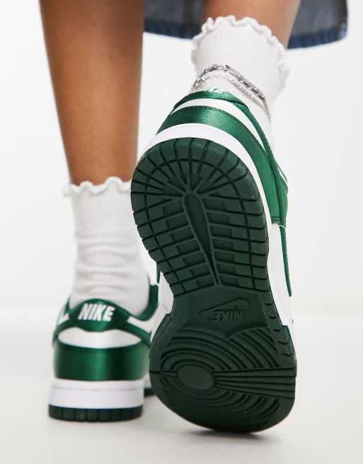 Nike Dunk low satin trainers in white and team green | ASOS