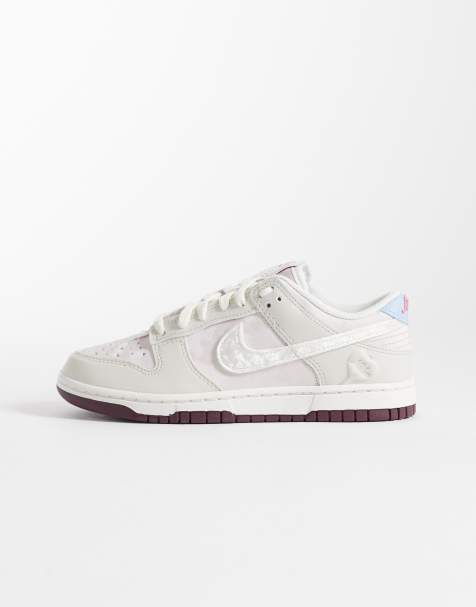 Nike Dunk Low sneakers in off white and burgundy with velvet and bow details - view 1