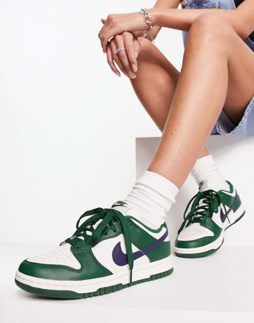 Nike Dunk Low sneakers in white and green