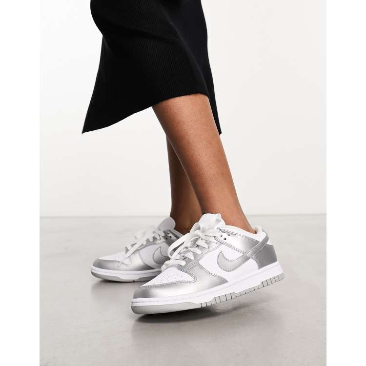 Nike Dunk Low trainers in white and silver jewellery ASOS