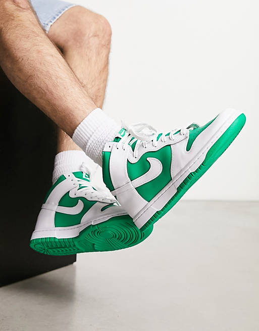 Nike Dunk Retro High sneakers in white green ASOS