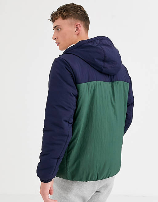 Nike Eco-Down half-zip overhead puffer jacket in navy/green
