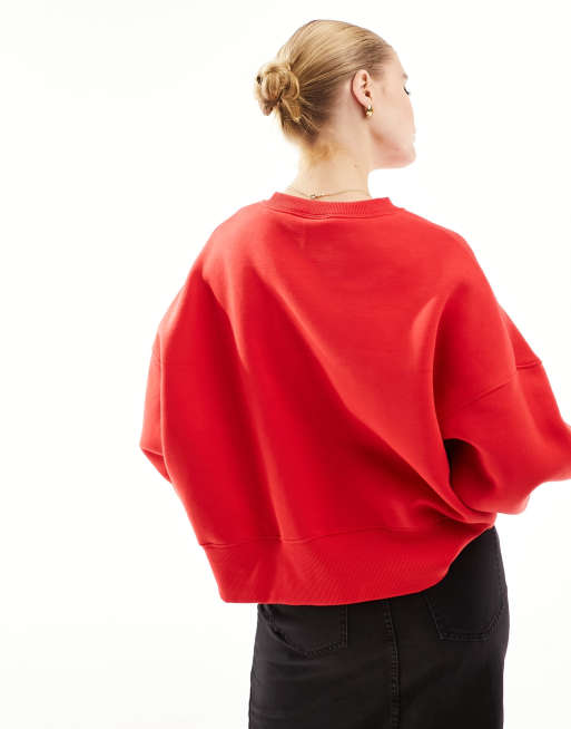 Nike - Ekstra oversized, cropped sweatshirt med lille Swoosh-logo og unisex-design i rød fleece, 2 af 4