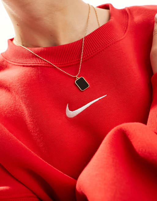 Nike - Ekstra oversized, cropped sweatshirt med lille Swoosh-logo og unisex-design i rød fleece, 4 af 4