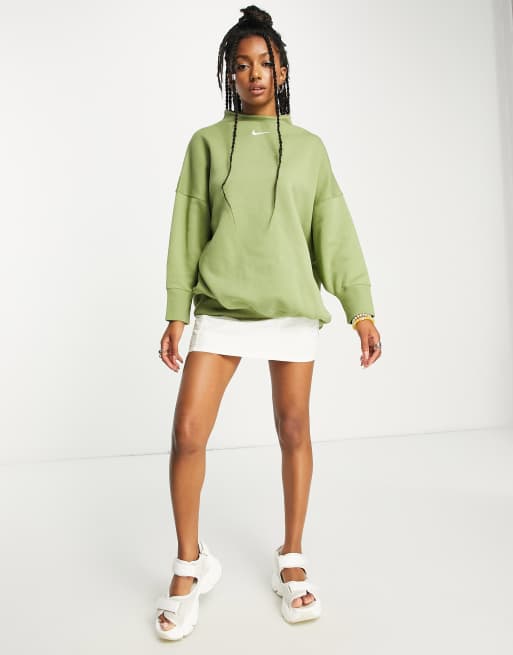 Nike - Ekstra oversized sweatshirt med høj hals og Swoosh-minilogo i alligatorgrøn, 3 af 4