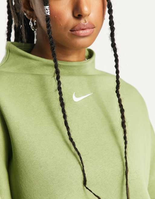 Nike - Ekstra oversized sweatshirt med høj hals og Swoosh-minilogo i alligatorgrøn, 4 af 4