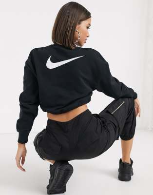 nike elastic drawcord cropped mini swoosh sweatshirt