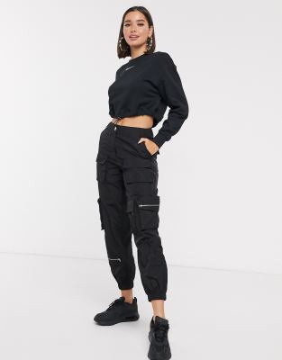 nike elastic drawcord cropped mini swoosh white sweatshirt