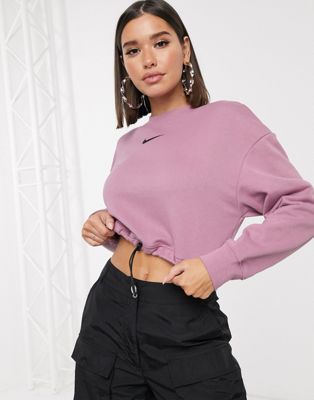 nike elastic drawcord cropped mini swoosh black sweatshirt