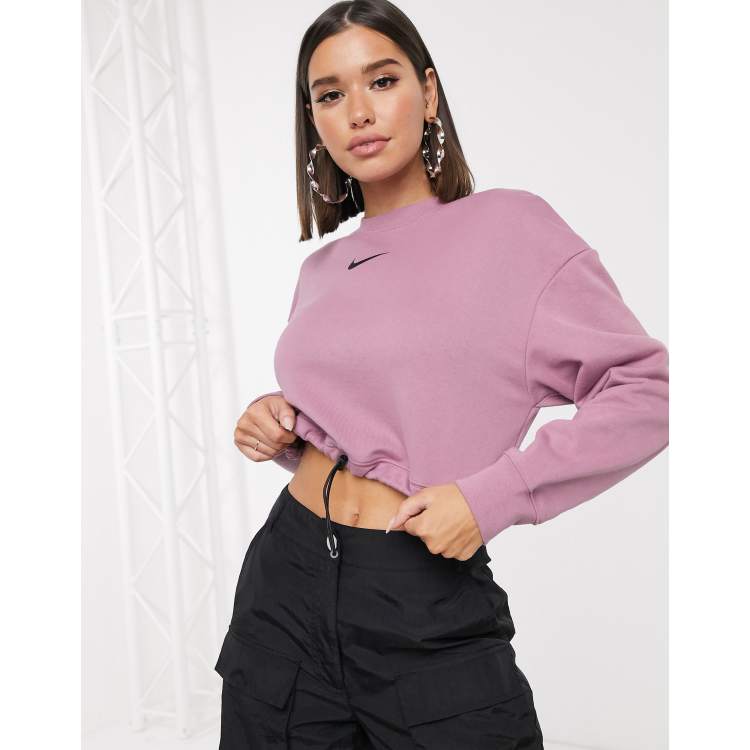 Nike elastic drawcord cropped mini swoosh purple sweatshir clearance