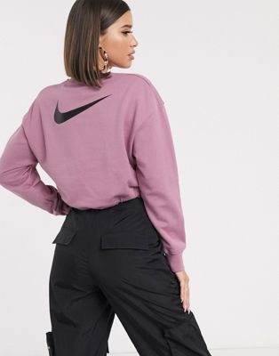 nike elastic drawcord cropped mini swoosh purple sweatshirt