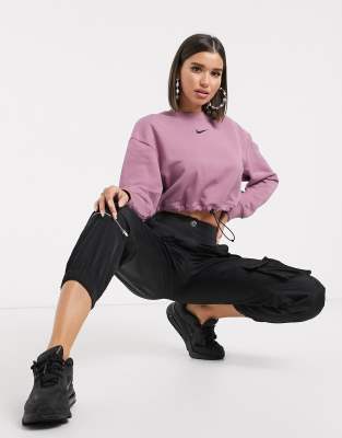 nike elastic drawcord cropped mini swoosh white sweatshirt