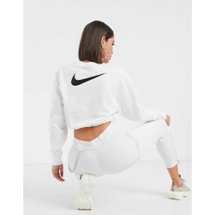 Nike elastic drawcord cropped mini swoosh black sweatshirt sale