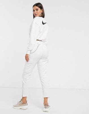 nike elastic drawcord cropped mini swoosh white sweatshirt
