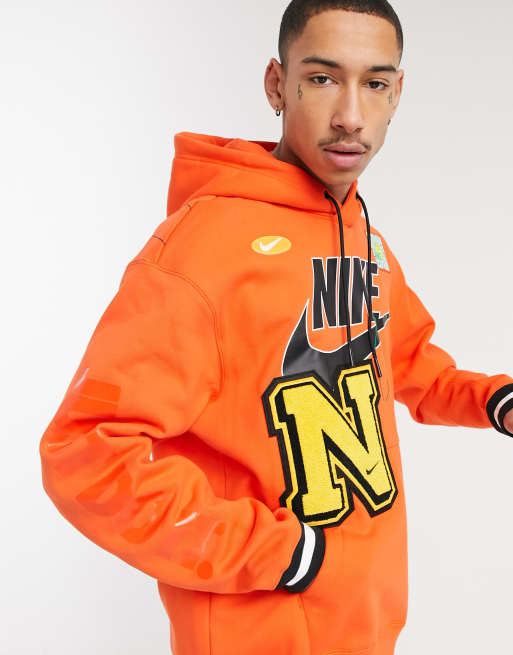 Nike Element heavyweight hoodie with applique patches in orange