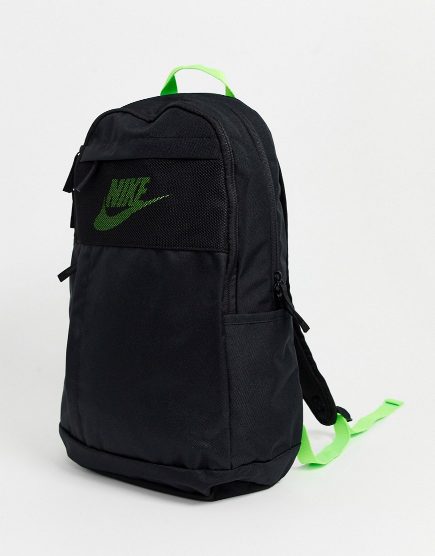 Nike Elemental backpack in black with neon swoosh