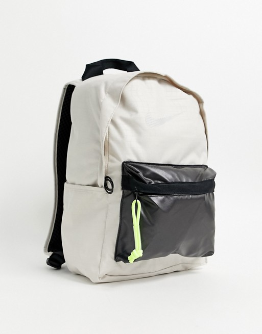 Nike Elemental winterized backpack in beige with neon zip