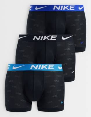 Nike Elite Breathe 3 Pack Boxer Briefs With Blue/black Waistbands In Animal Print