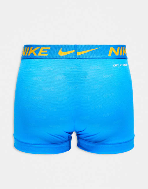 Nike Elite Breathe 3 pack trunk in black / navy / blue with yellow detail waistband, 2 of 3